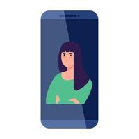 mujer en dispositivo de teléfono inteligente, concepto de redes sociales vector