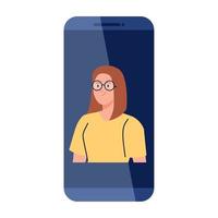 woman in smartphone device, social media concept vector