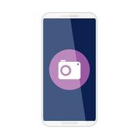 social media concept, camera button in smartphone, on white background vector