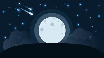 bright moon on the background of the starry sky and clouds in blue tones vector