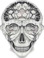 Art surreal skull. Hand drawing and make graphic vector. vector