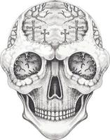 Art surreal skull. Hand drawing and make graphic vector. vector