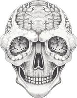 Art surreal skull. Hand drawing and make graphic vector. vector