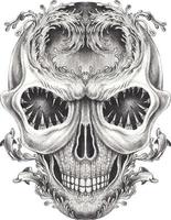 Art surreal skull. Hand drawing and make graphic vector. vector
