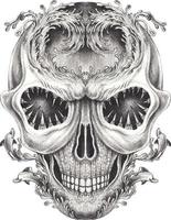 Art surreal skull. Hand drawing and make graphic vector. vector