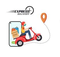 Express Delivery Social Media Post, Scooter Delivery, Online Delivery service or Bike and Home Delivery Ads or Icon vector