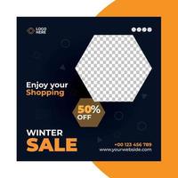 New editable minimal square Winter Sell banner template. Suitable for social media posts and web or internet ads. Vector illustration with Photo College.