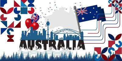 Happy Australia Day, indepenence day. City Background and Flag Illustration and Vector Elements National Concept Greeting Card, Poster or Web Banner Design