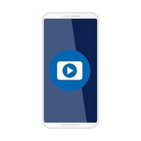 social media concept, play button in smartphone, on white background vector