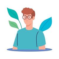 young man with eyeglasses in nature and leaves vector