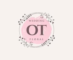 OT Initials letter Wedding monogram logos template, hand drawn modern minimalistic and floral templates for Invitation cards, Save the Date, elegant identity. vector