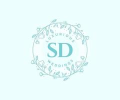 SD Initials letter Wedding monogram logos template, hand drawn modern minimalistic and floral templates for Invitation cards, Save the Date, elegant identity. vector