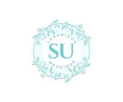 SU Initials letter Wedding monogram logos template, hand drawn modern minimalistic and floral templates for Invitation cards, Save the Date, elegant identity. vector