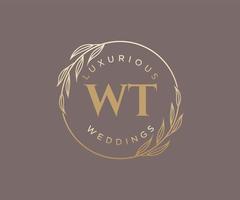 WT Initials letter Wedding monogram logos template, hand drawn modern minimalistic and floral templates for Invitation cards, Save the Date, elegant identity. vector
