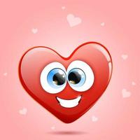 Funny cute heart with crossed eyes and wide smile on light red background vector