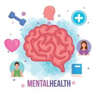 mental health concept, and brain with health icons vector