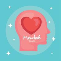 mental health concept, and human profile with heart love vector