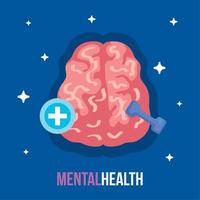 mental health concept, and brain with dumbbell, mental exercise vector