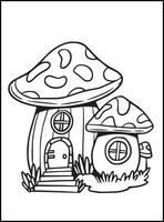 Mushroom House Coloring Pages for kids vector