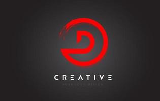 Red D Circular Letter Logo with Circle Brush Design and Black Background. vector