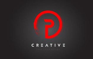 Red P Circular Letter Logo with Circle Brush Design and Black Background. vector