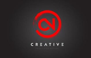 Red ON Circular Letter Logo with Circle Brush Design and Black Background. vector