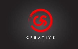 Red GS Circular Letter Logo with Circle Brush Design and Black Background. vector