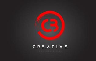 Red CB Circular Letter Logo with Circle Brush Design and Black Background. vector