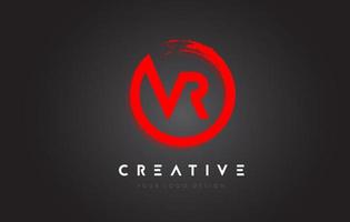 Red VR Circular Letter Logo with Circle Brush Design and Black Background. vector