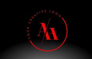 Red AH Serif Letter Logo Design with Creative Intersected Cut. vector