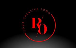 Red RO Serif Letter Logo Design with Creative Intersected Cut. vector