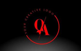 Red QA Serif Letter Logo Design with Creative Intersected Cut. vector