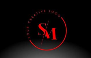 Red SM Serif Letter Logo Design with Creative Intersected Cut. vector
