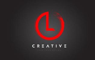 Red L Circular Letter Logo with Circle Brush Design and Black Background. vector