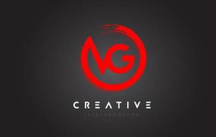 Red VG Circular Letter Logo with Circle Brush Design and Black Background. vector
