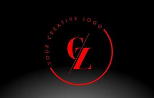 Red CZ Serif Letter Logo Design with Creative Intersected Cut. vector