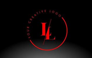 diseño de logotipo de letra rojo ll serif con corte cruzado creativo. vector