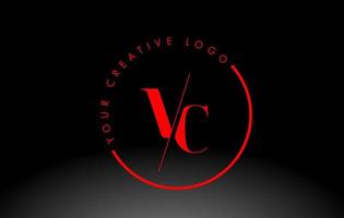 Red VC Serif Letter Logo Design with Creative Intersected Cut. vector