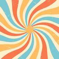 Retro background with rainbow stripes in the form of rays. Abstract colorful and textured spiral design. vector