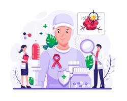 concepto de ilustración del día mundial del cáncer con médicos que diagnostican y tratan a un paciente con cáncer. ilustración vectorial en estilo plano vector