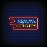 neon sign express delivery with brick wall background vector illustration