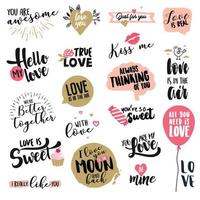Valentine day signs collection. Hand drawn vector illustrations for greeting cards, love messages, social media, networking, web design.