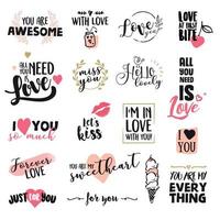 Valentine day signs collection. Hand drawn vector illustrations for greeting cards, love messages, social media, networking, web design.