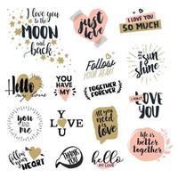 Valentine day signs collection. Hand drawn vector illustrations for greeting cards, love messages, social media, networking, web design.