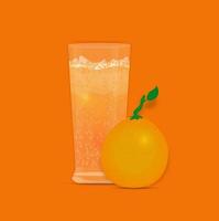 jugo de naranja fresco con fruta en vaso y jugo de naranja fresco. vector