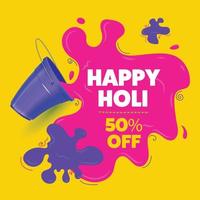 Holi sale special offer template. color splash coming out from bucket. vector