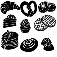 Set of silhouettes baking sweets, icons for bakery or shop vector