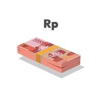 Vector illustration of Indonesian rupiah notes, single stack of money flat design isolated on white background. Scalable and editable eps