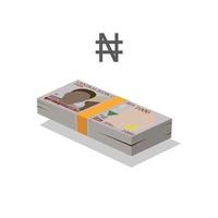 Vector illustration of Nigerian naira notes, single stack of money flat design isolated on white background. Scalable and editable eps