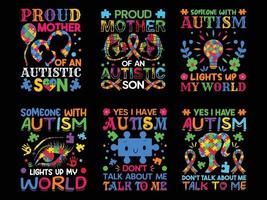 set of Autism special designs for t-shirts, posters, crafts etc. all designs are colorful and created using ribbon, puzzles, love, etc vector